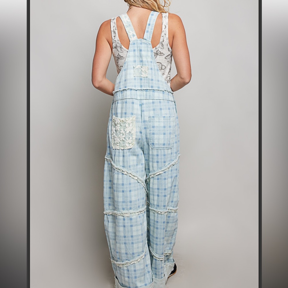๐POL Light Blue Plaid Women's Overalls - Picture 7 of 7